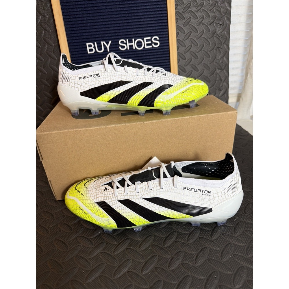 adidas Predator Elite FG Soccer Cleats White Black Green JI1082 Size 10 with Bag